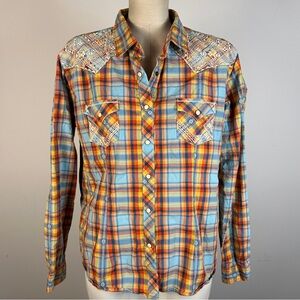 Western Vibrant Plaid Button-Down Women’s Shirt XL